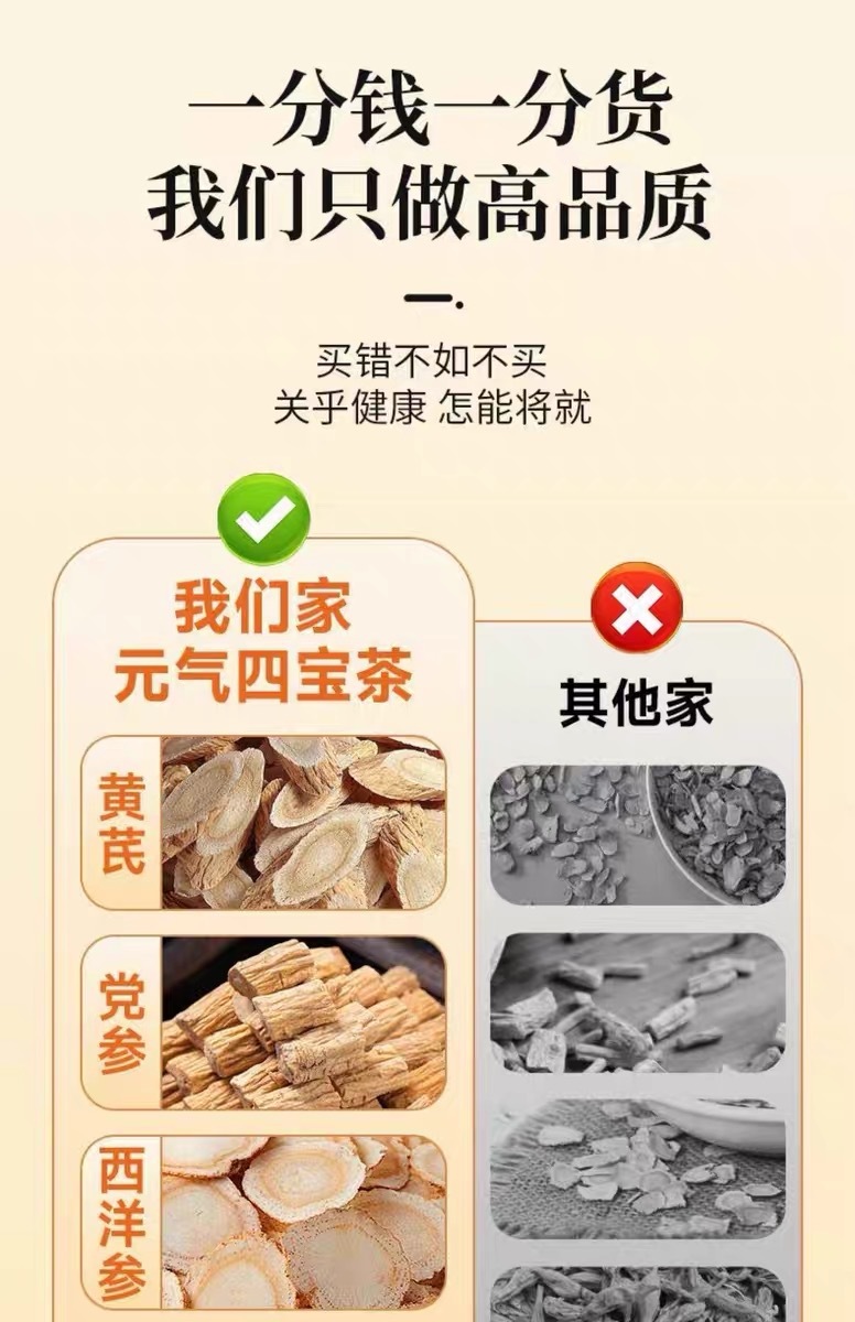 Yuanqi Sibao Tea 120g American Ginseng Astragalus Codonopsis Ophiopogon Herbal Tea Bags for Daily Wellness key features
