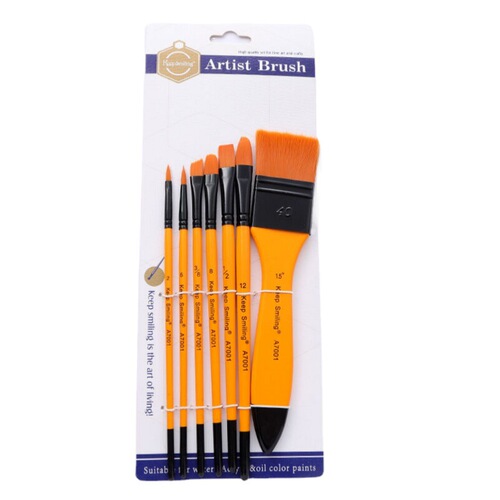 Cross-border best-selling oil paint brush set 7 wooden poles children's art painting board brushes multi-functional nylon paint brushes wholesale