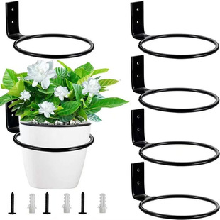 Simple Black Perforated Flower Stand Balcony Wall-Mounted Basketball Stand Iron Cat Bowl Stand Round Fixed Folding Stand