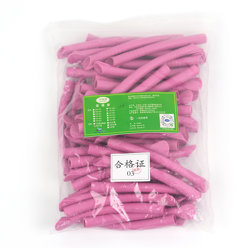 Boca plana desechable dental tubo de succión de paja fuerte pato boca plana paja curvada consumibles orales paja fuerte 50 unids/bolsa