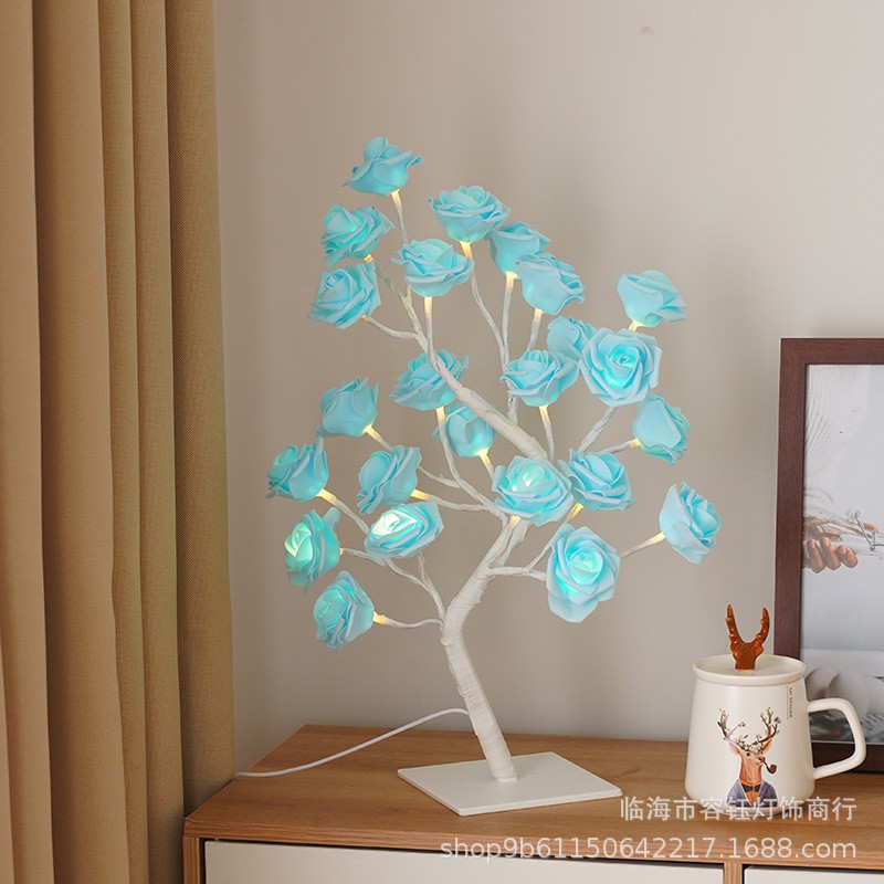 Transfronterizo caliente Rose Tree lámpara decoración de la habitación LED flor de cerezo luz de la noche lámpara de mesa USB interruptor de luz de color