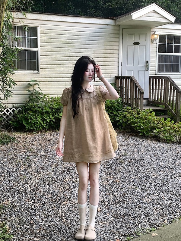法式高级感小个子泡泡袖衬衫连衣裙女2025夏季新款宽松显瘦短裙子|undefined