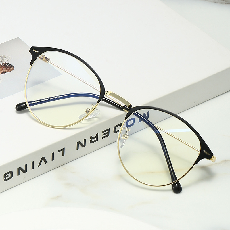 2022新款复古圆框眼镜架女金属全框眉毛架防蓝光变色眼镜1920