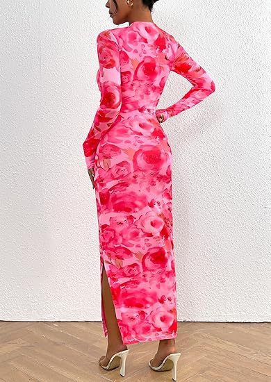 224g Weight Maxi Long Dress Dress Length Type Sleeveless Sleeve Length Tight skirt Dresses Type Sleeveless Sleeve Type Polyester, Milk Fiber Fabric Type High Waist Waist Line Daily, Evening Party Occasion Pullovers, Strapless Neckline Slim, Regular Fit Fit Type Floral Pattern Spring, Autumn Season Women's Gender Painted Design Style, Streetwear style Autumn New Long Sleeve Floral Print Tight Pleated Sexy Women Dress 5