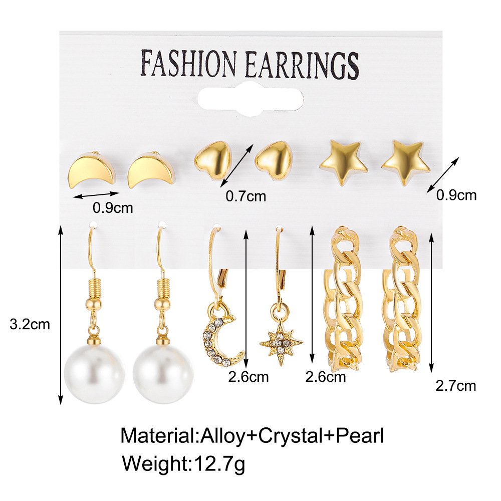 18g Weight Rhinestones Inlay Material Earrings Classification 1 Set Quantity Daily Occasion Imitation Pearl, Metal Material Star, Heart Shape Pattern Women'S Gender Plating Design Simple Style Style 1 Set Simple Style Star Heart Shape Plating Imitation Pearl Metal Rhinestones Earrings 无