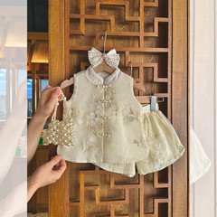 Girls' Qipao Summer Outfit 2024 New Children's Fashion Two-Piece Shorts Baby Chinese Style