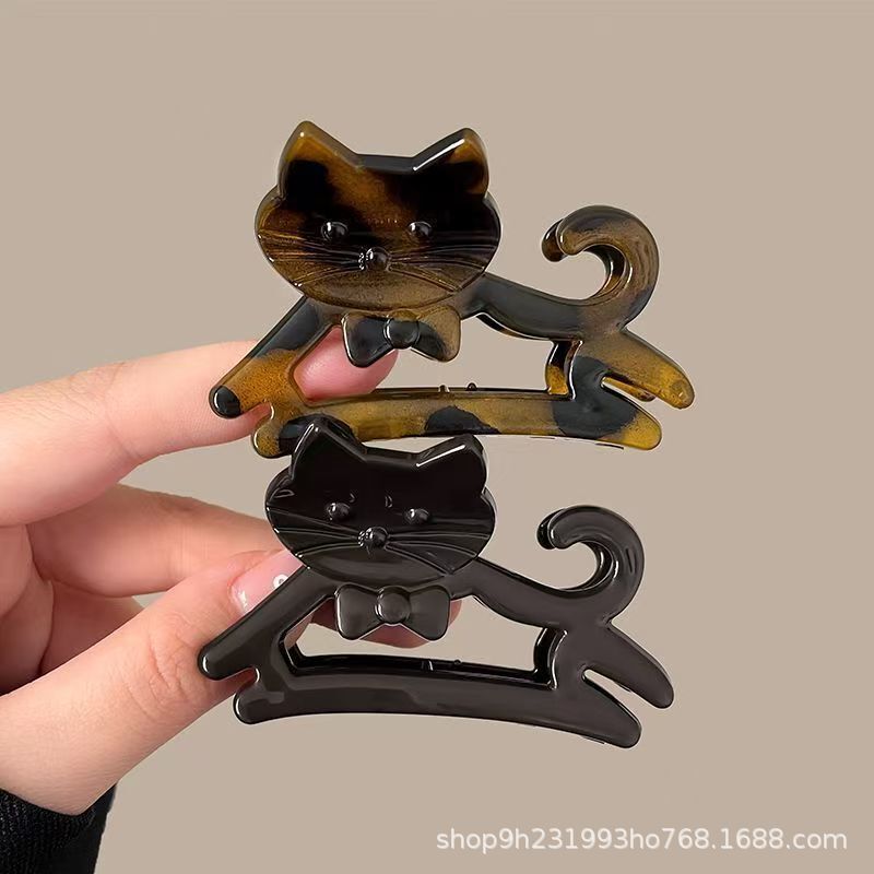 豹纹猫咪小号抓夹女发量少后脑勺发夹半扎发高级感气质小众鲨鱼夹|undefined