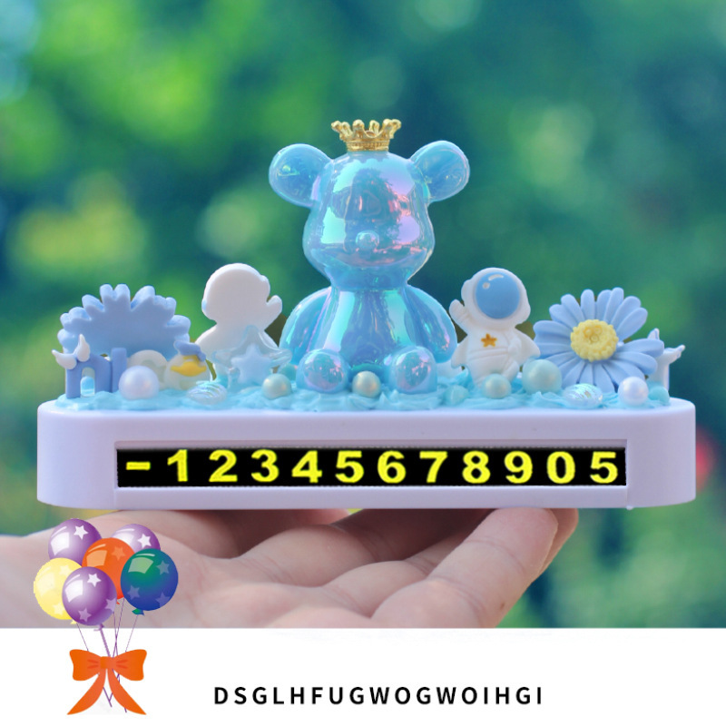 [Genuino] Tarjeta de estacionamiento de pegamento de crema de dibujos animados lindo Crown Bear Car Tarjeta de estacionamiento temporal Matrícula de automóvil móvil