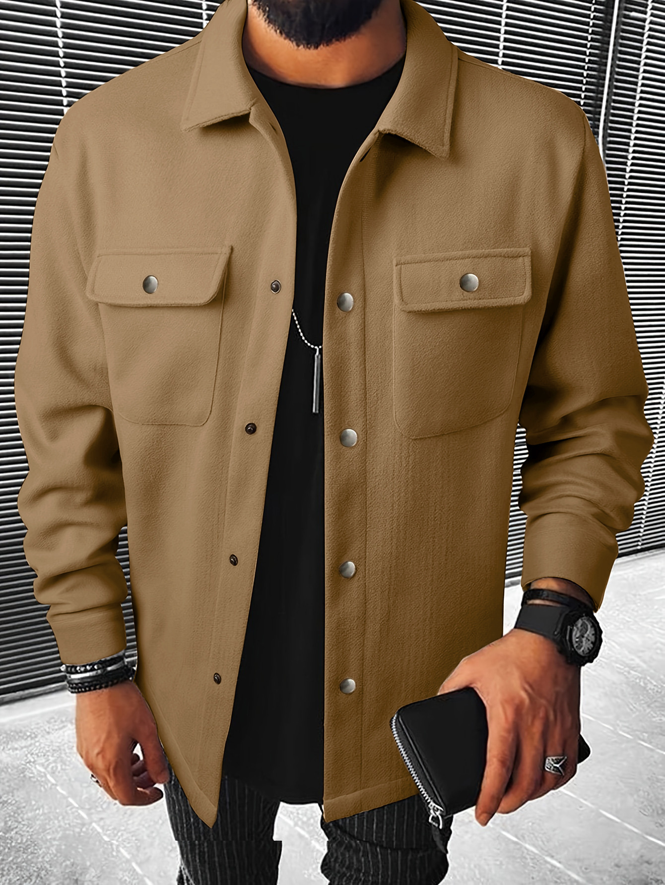 Nuevo transfronterizo Europa y América Amazon chaqueta de solapa chaqueta suelta chaqueta de trabajo de lana casual de Amazon hombre