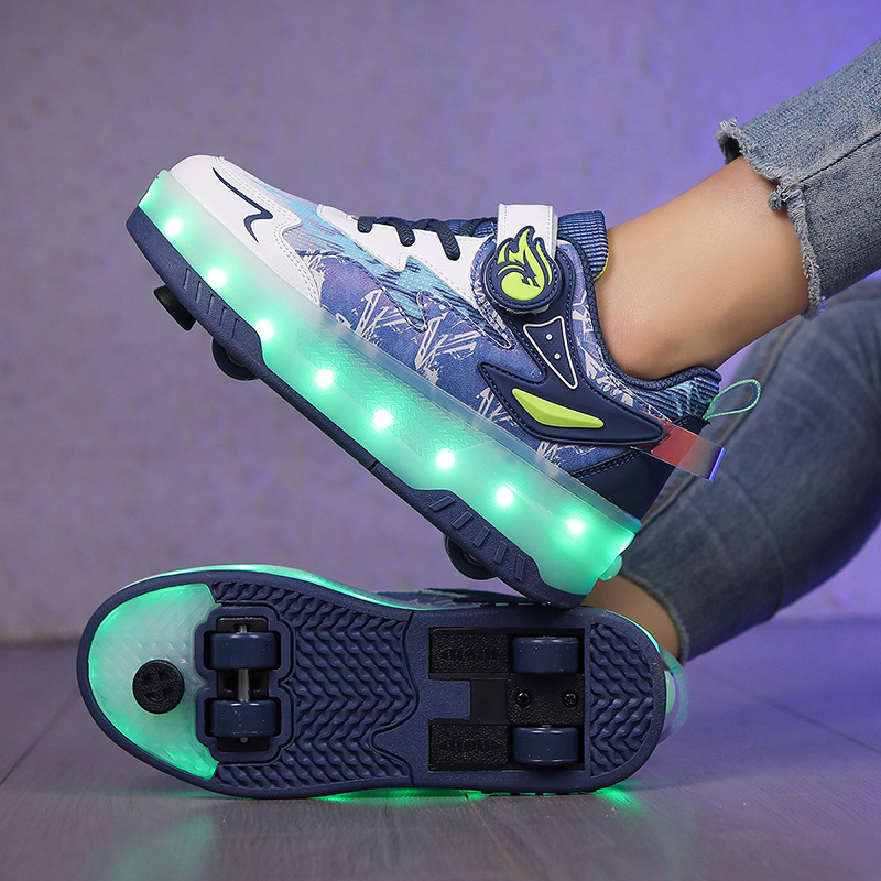 Heelys Shoes for Boys Can Automatically Shrink Invisible Four-Wheel New Warm Kidsren's Flying Shoes Roller Sports Roller Skates