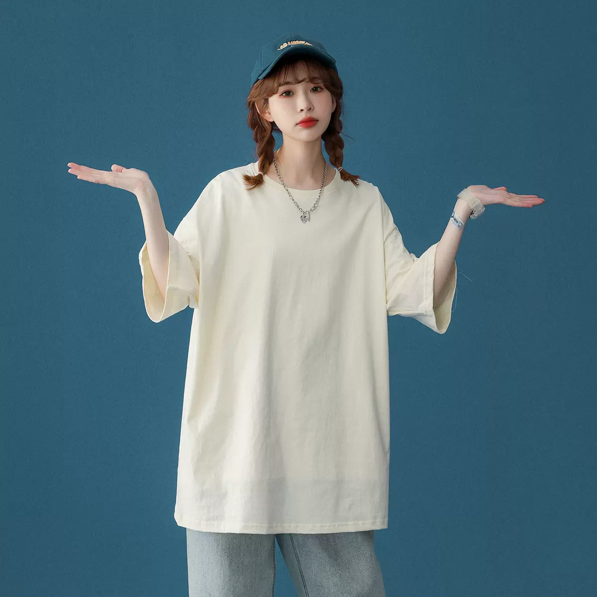 200g纯棉短袖t恤女宽松韩版2026新款夏季打底衫内搭oversize上衣