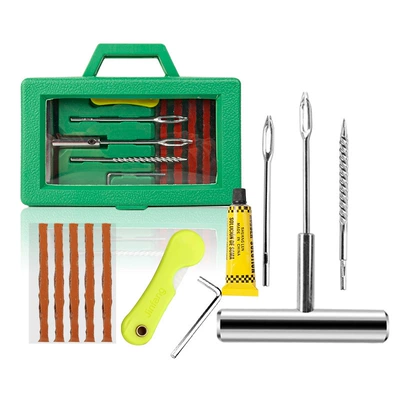 Metal Car Tire Repair Kempinq və səyahət - green-box-metal-handle-tire-repair-kit