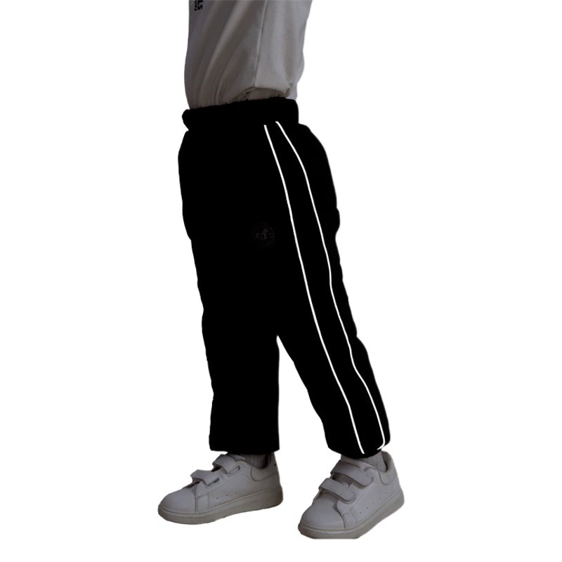 Детские перья шелковые брюки комбинезоны зимний новый ребенок ребенок мальчик толстый и теплый, чтобы носить длинные брюки