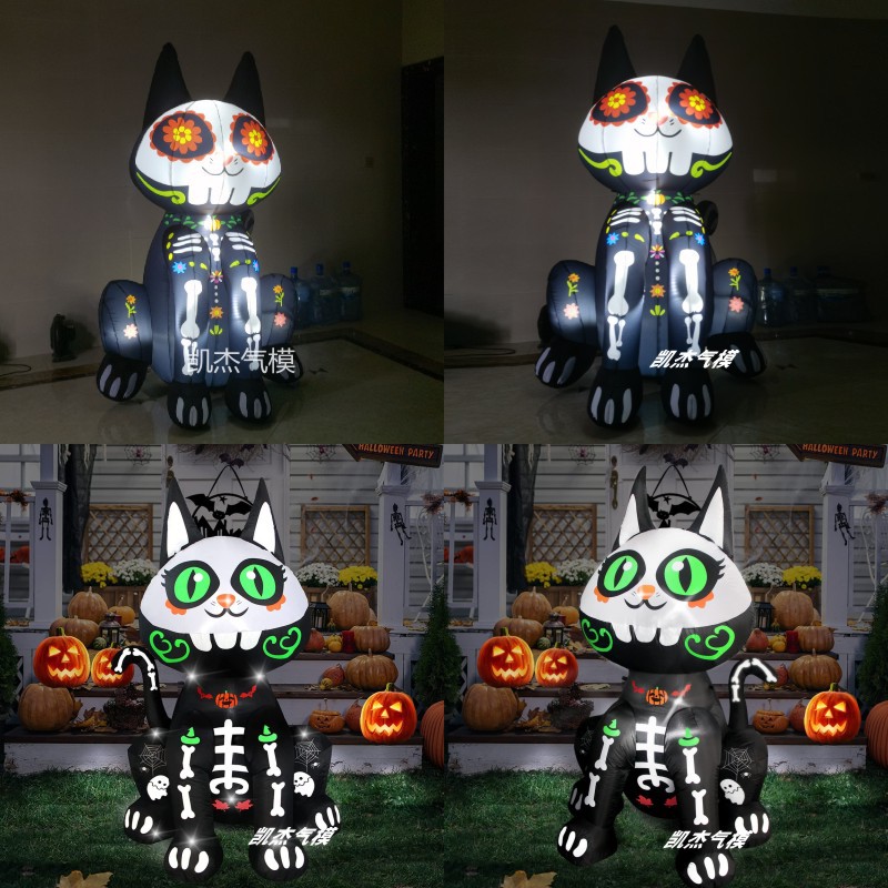 充气创意仿真骷髅猫气模户外场景引流互动商场酒吧万圣节恐怖装饰