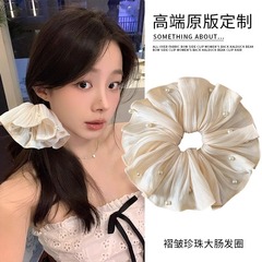スーパーフェアリーヘアバンド女性用パールメッシュハイエンド2025フレンチラージフラワープリーツテクスチャヘッドバンドヘッドバンド