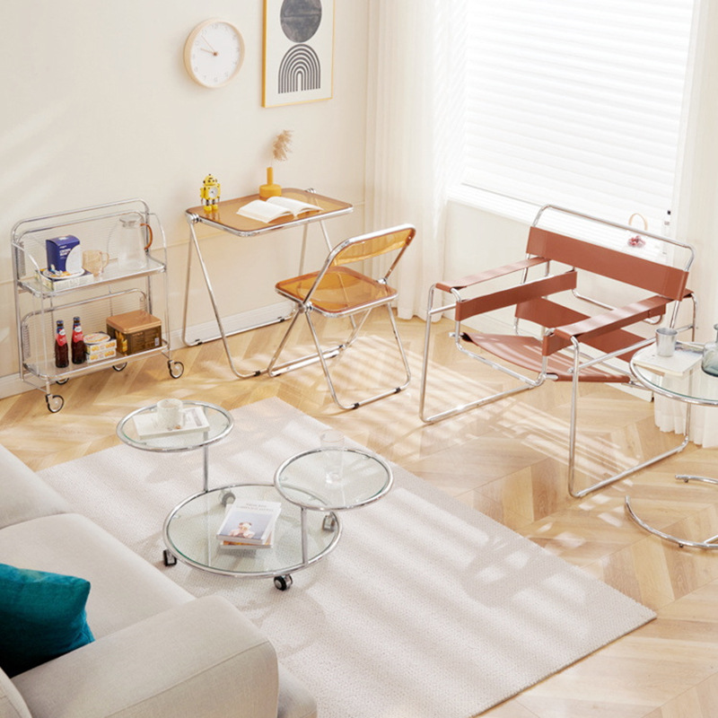 Simple moderno neto rojo ins metal transparente portátil plegable mesa cuadrada portátil de almacenamiento de oficina mesa de estudio