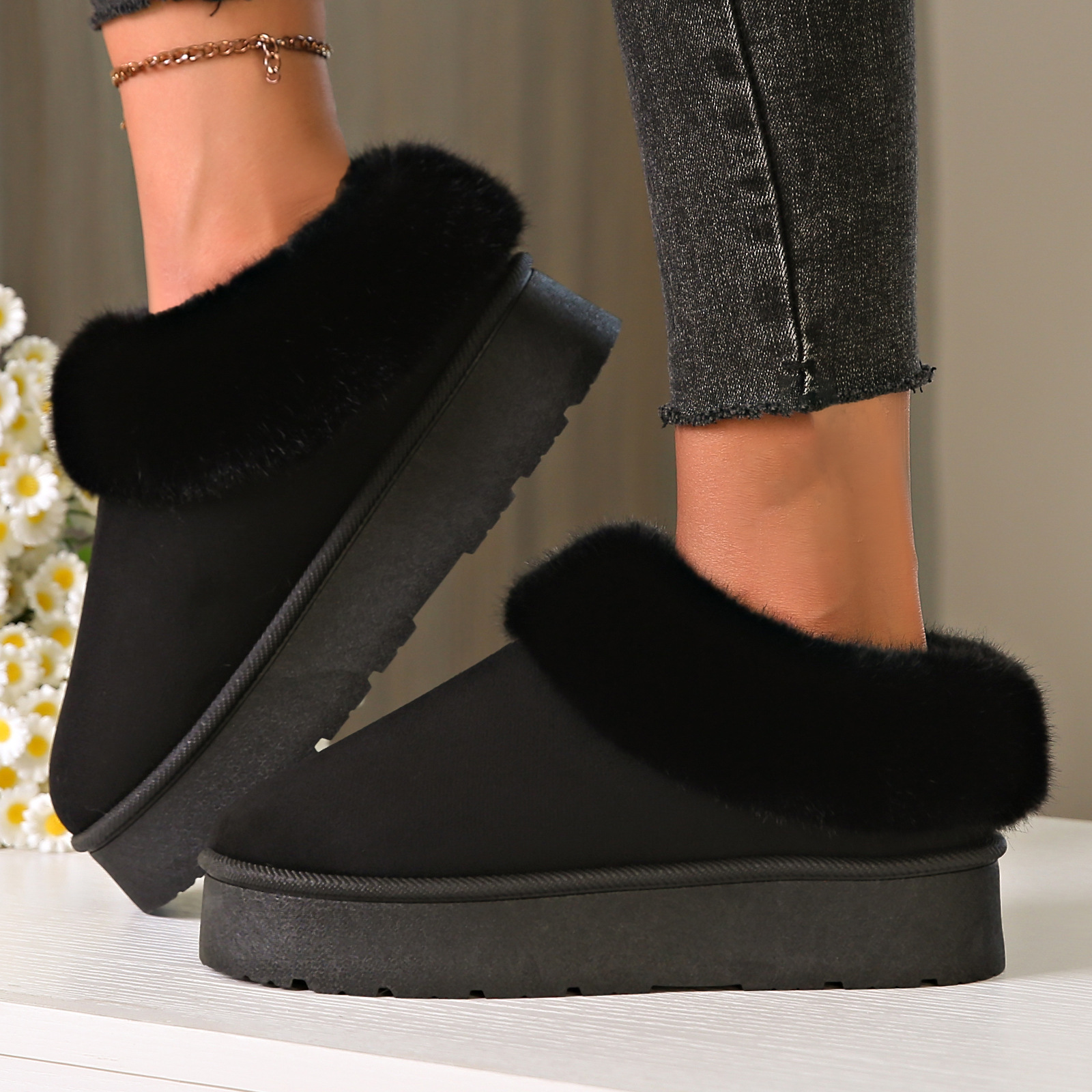 Plush women's cotton shoes short tube and warm women's snow boots_voghion.com