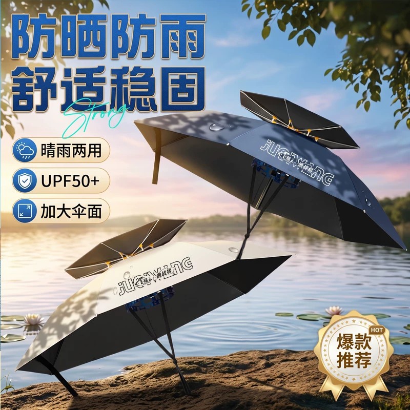 2026 New Model Umbrella Hat, Head-mounted Gable Hat, Special Umbrella for Outdoor Fishing, Double-layer Sunshade Umbrella Hat, Tea-picking Head Umbrella