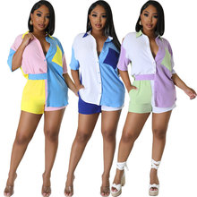 8673欧美外贸短袖套装跨境时尚休闲夏季女装短裤亚马逊批发