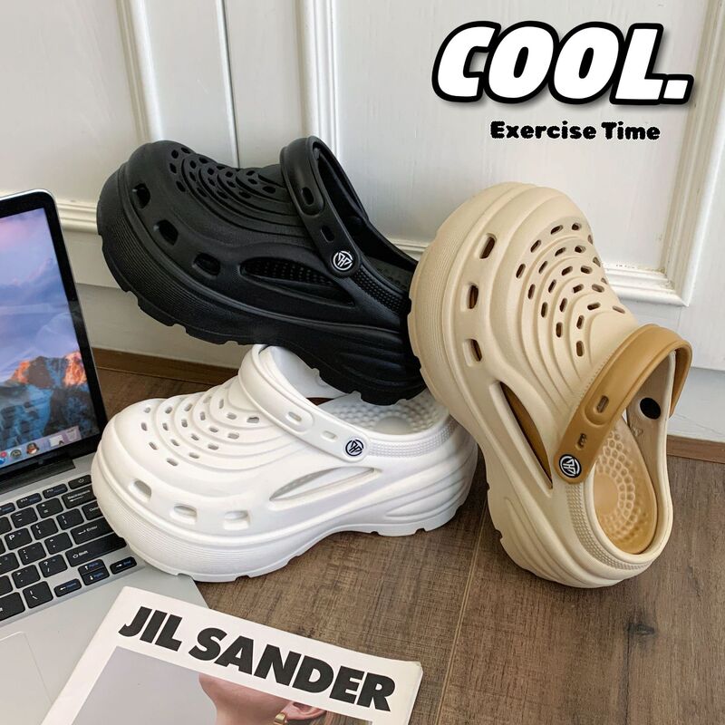 2025 New Style Hole Shoes Super Thick Bottom EVA Outer Wear Summer Height-increasing Non-slip Deodorant High Heel Beach Sandals and Slippers for Women