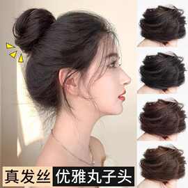 丸子头发圈假发头花橡皮绳弹性直头绳真人厂家批发短发造型卷发