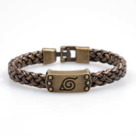 欧美流行亚马逊动漫周边火影忍者手链饰品批发木叶标志皮手链手环