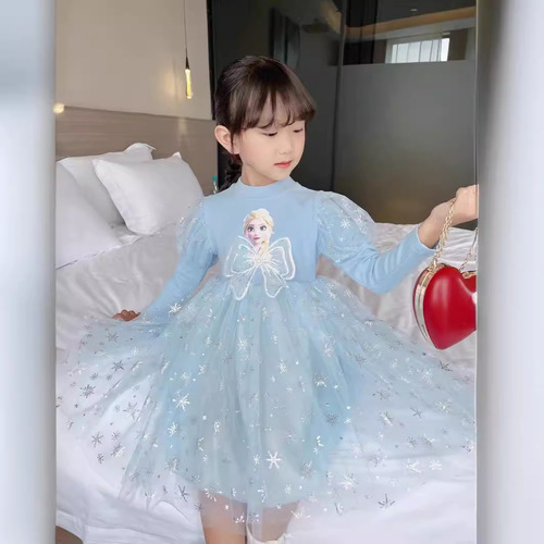 Girls Dress  Spring and Autumn New Children's Ice and Snow Princess Dress Baby Mesh Puff Dress