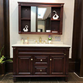 美式橡木浴室柜组合欧式现代洗手洗脸盆落地式洗漱台整体