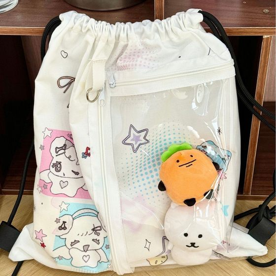 Ancient Early Drawstring Pain Bag Retro Niche Design Angel Bear Backpack Simple Casual Student Large Capacity Backpack