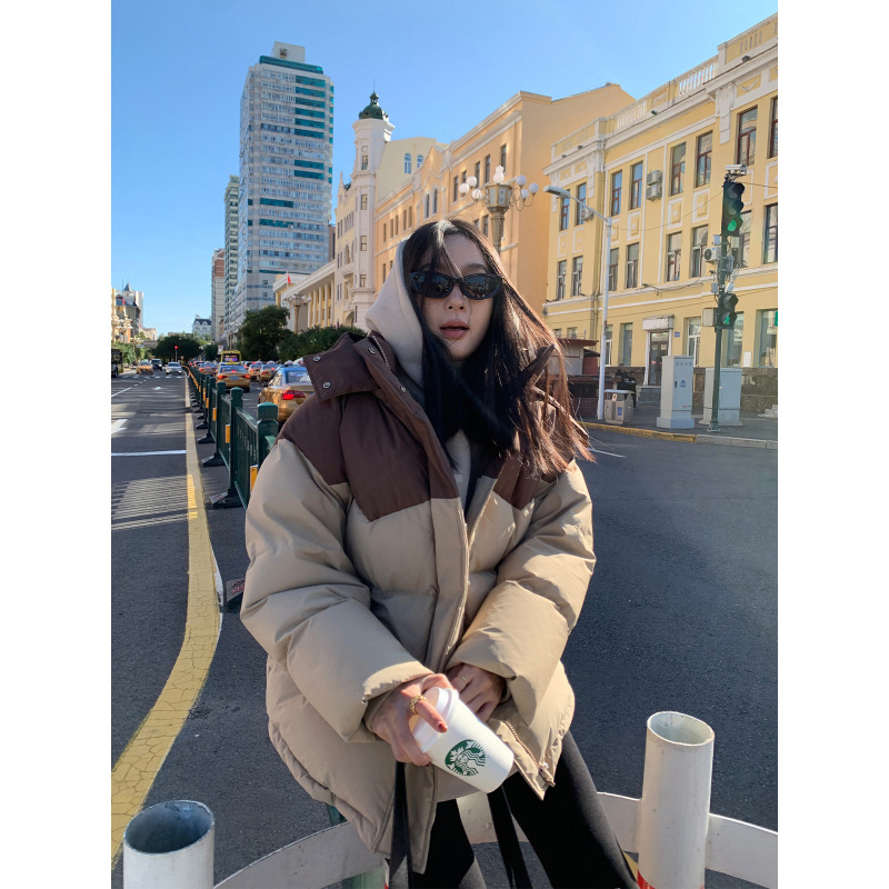 655#【特价！】周淼ZHOUMIAO拼接情侣羽绒服加厚宽松连帽短款外套|undefined