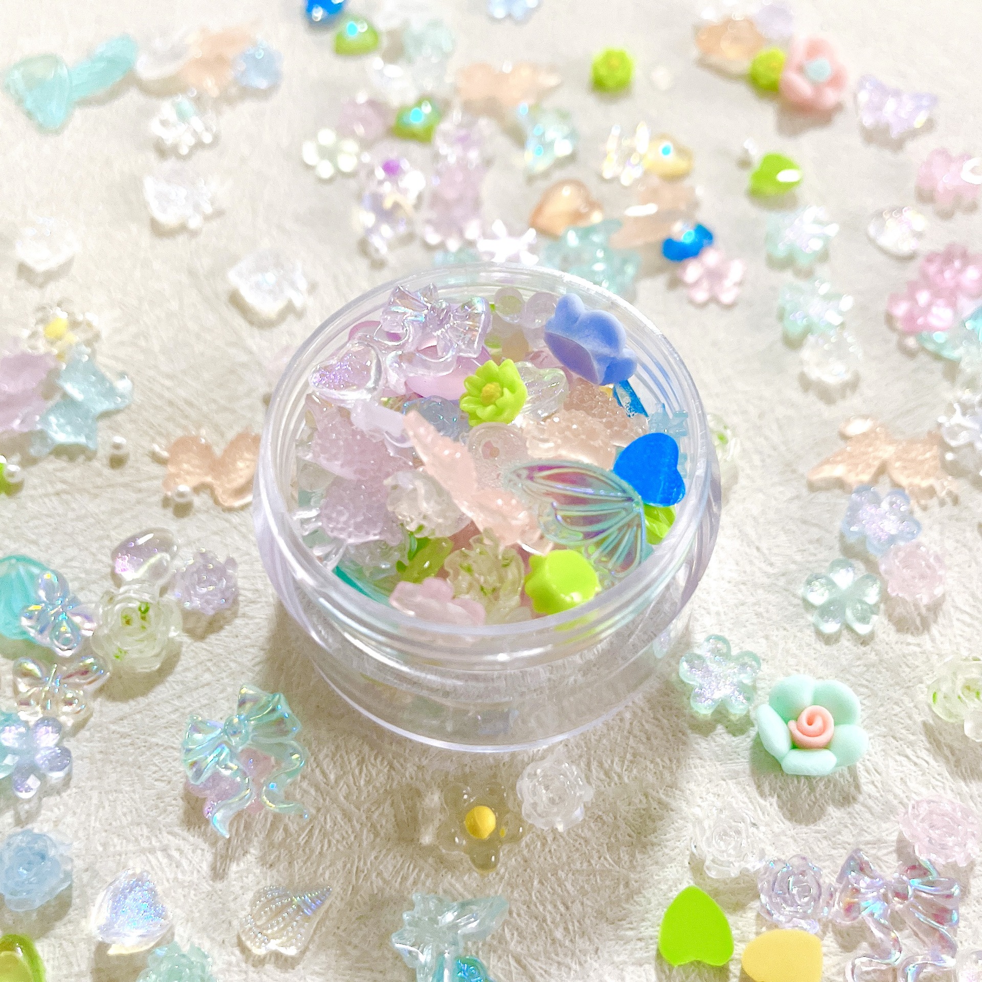 Nuevo Hada mezclada accesorios de uñas hielo transparente Camelia mariposa alce amor hadas uñas paquete de material