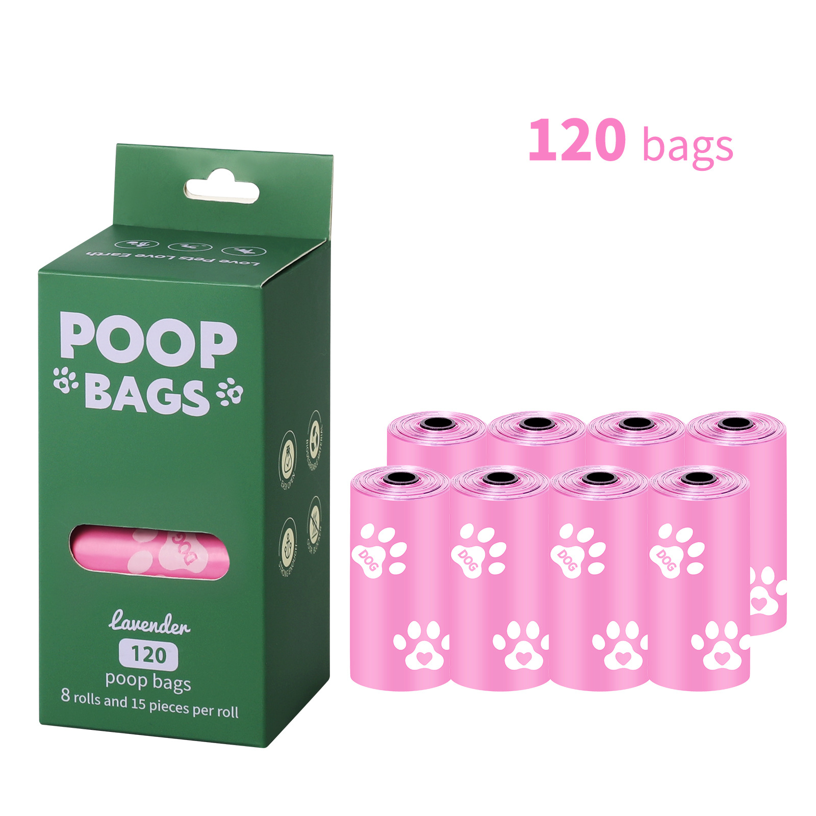 Nuevo medio ambiente biodegradable bolsa de basura de mascotas bolsa de basura distribuidor de bolsa de heces OPP caja de cabeza de fijación empaquetada bolsa de heces