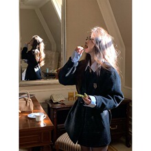 复古格子毛呢外套女秋冬新款气质学院风腰带短款呢子大衣