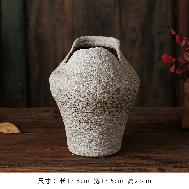 セラミック花瓶、レトロなわびさびスタイルのB&B装飾、中世の粗い陶器アートフラワーアレンジメント、家庭用家具、陶器のポット