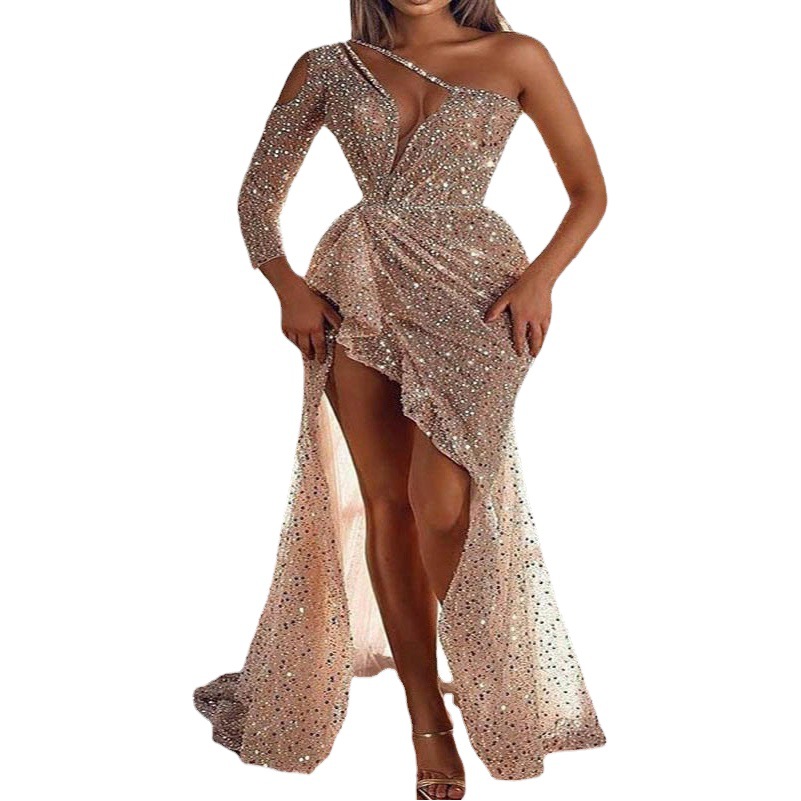 Vestido entallado de fiesta sexy con un solo hombro, talla grande 8627, moda femenina transfronteriza otoño 2025, para eBay.