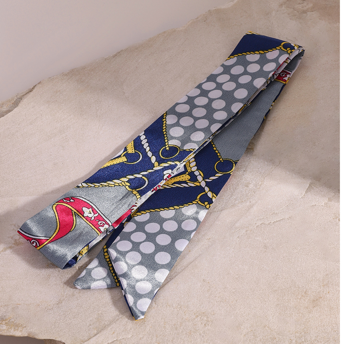 JEDING seda europea y americana poliéster azul y blanco correa de cabello retrógrada francesa cinta impresión de máquina de corazón mujer transfronteriza