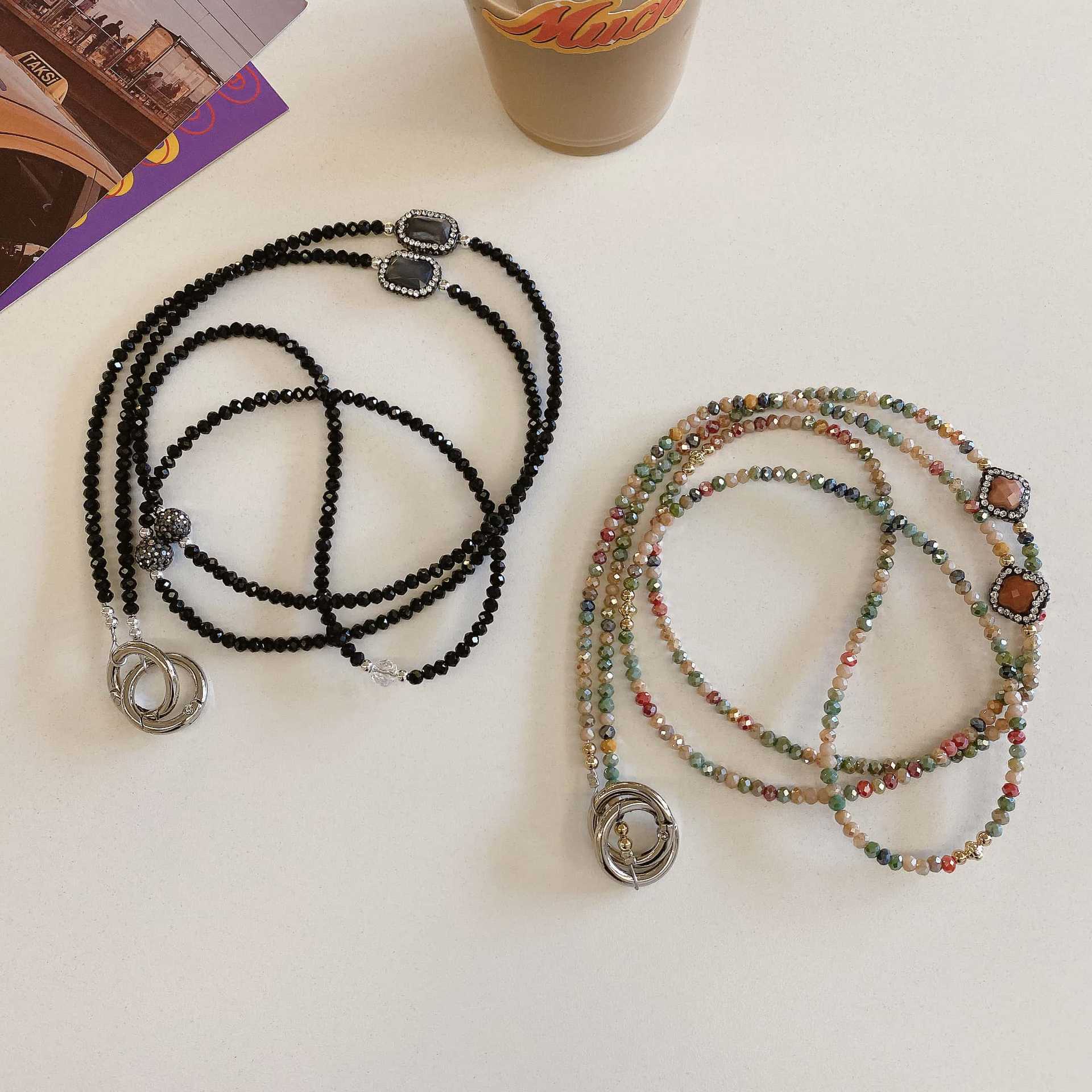 Mujeres de alta calidad hechas a mano colgante de teléfono móvil colorido pulsera de cristal larga moda colgante de teléfono móvil larga camisa