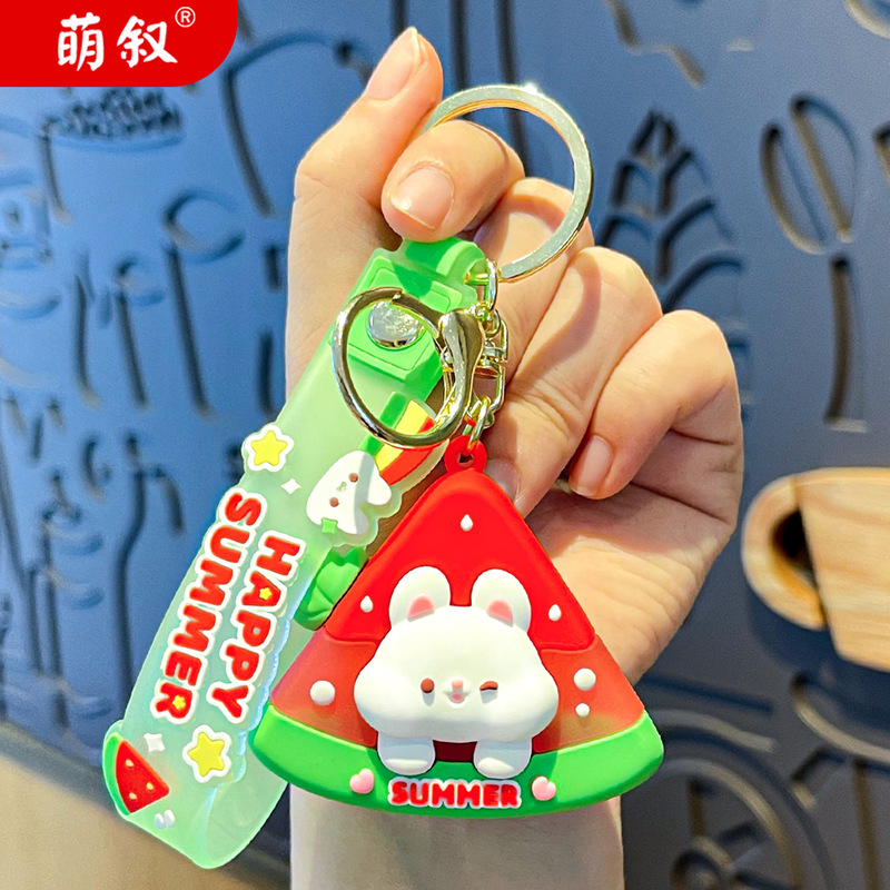 Original Summer Rabbit Watermelon Ice Cartoon Keychain Pendant Female Cute Doll Couple Small Pendant School Bag Hanging Ornaments