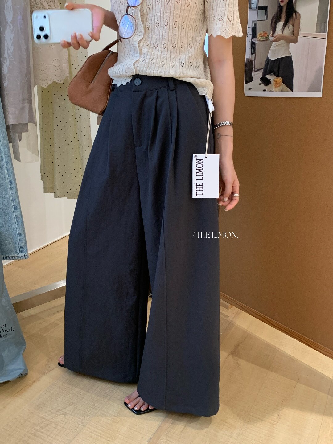 Quần culottes nữ ống rộng cạp cao dáng suông phong cách tối giản — màu đen, Xám cacbon, Xám bạc, màu trắng chi tiết 17
