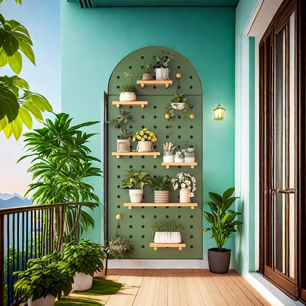 Soporte de flores, tablero de agujero, estante, balcón pequeño, diseño de área de ocio, forma creativa, pared de pared superior de pared roja neta, pared colgante