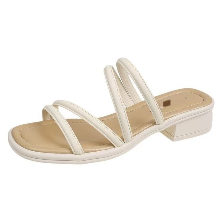 Dos sandalias francesas de noche para mujeres 2026 verano nuevo estilo coreano cinturón delgado hadas suaves zapatillas de talón grueso para usar