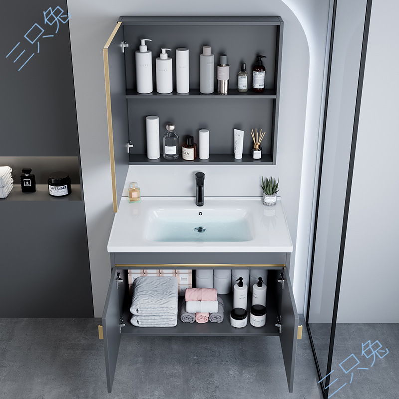 Fábrica recta gabinete de baño combinación espacio aluminio pequeño lavabo cerámico lavabo lavabo doméstico