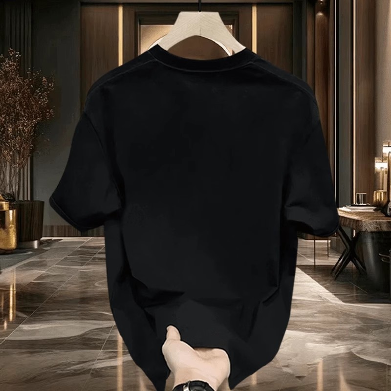 T-shirt d'été pour homme, nouvelle marque américaine tendance, manches mi-longues, ample, en coton épais_voghion.com