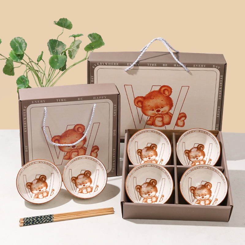 萌え趣味熊プレゼント食器陶磁器碗箸セットギフトボックスに新居に引っ越してプレゼントします。|undefined