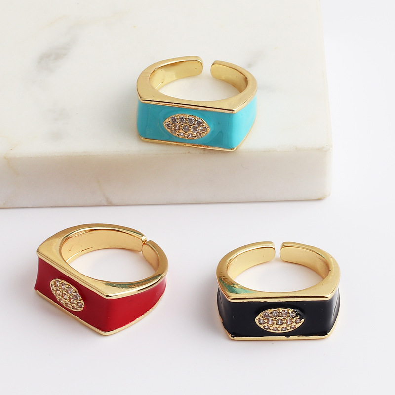 Retro Geometric Eye Copper Open Ring Inlay Zircon Copper Rings