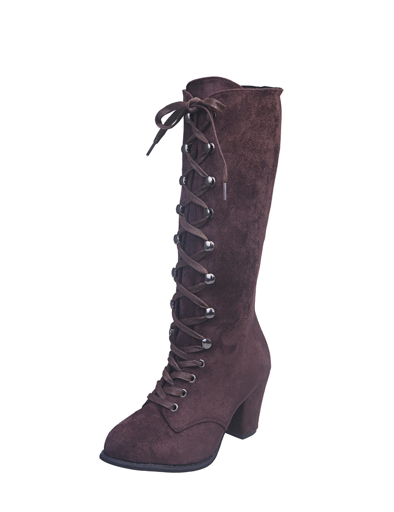 Women's Plus Size High Heeled Fashion Boots Chunky Heel Suede Cross Strap Long Boots European American Style Winter Slimming_vogvips.com
