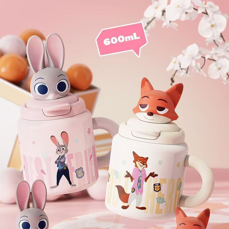High-Appearance Coffee Cup Zootopia Judy 316 Stainless Steel Straw Water Bottle Large Capacity Desktop Thermos Cup High-Appearance Coffee Cup Zootopia Judy 316 Stainless Steel Straw Water Bottle Large Capacity Desktop Thermos Cup