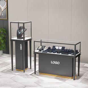 Stainless Steel Jewelry Display Cabinet Gold Jewelry Counter Jade Watch Glasses Glass Product Display Cabinet