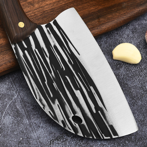 Fish Head Knife Household Kitchen Vegetable Cutting Knife Hand-forged Hammered Pattern Rounded Head Chopping Knife Slicing Chef's Knife