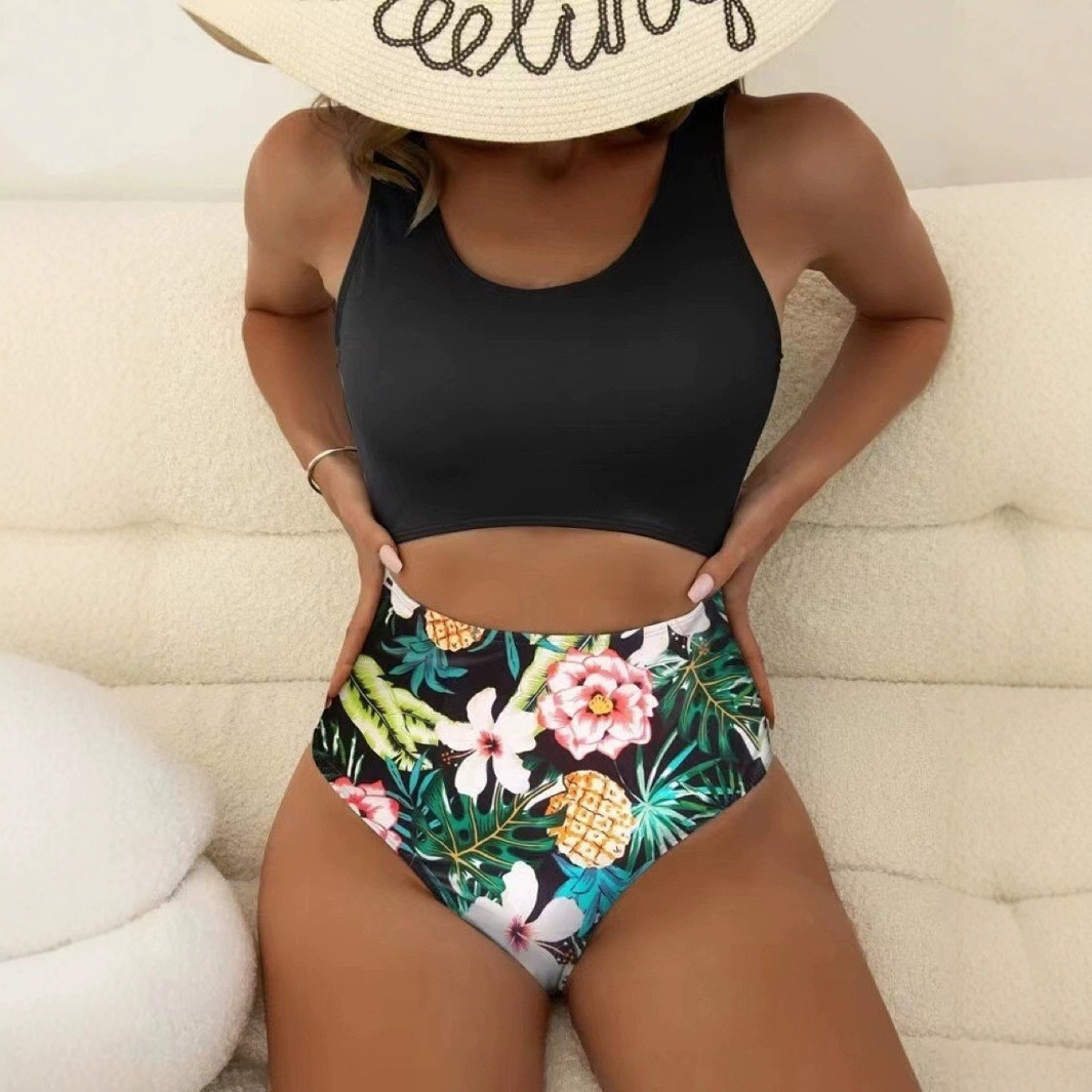 2024 comercio exterior transfronterizo de color sólido nuevo trajes de baño delgados divididos chaleco de cintura alta cruzado con cojín de pecho trajes de baño